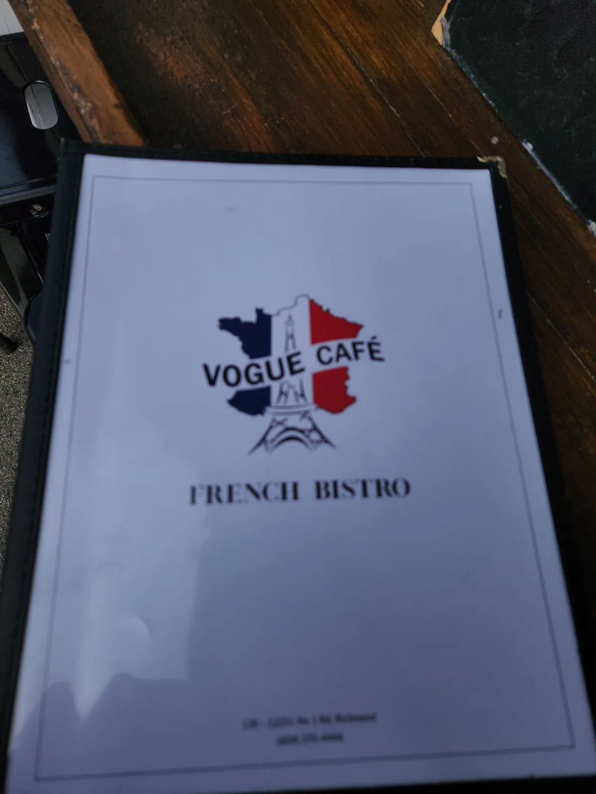 Vogue Cafe printed menu cover, Steveston Village
